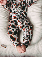 Ruffle Zipper Footies - Bold Leopard