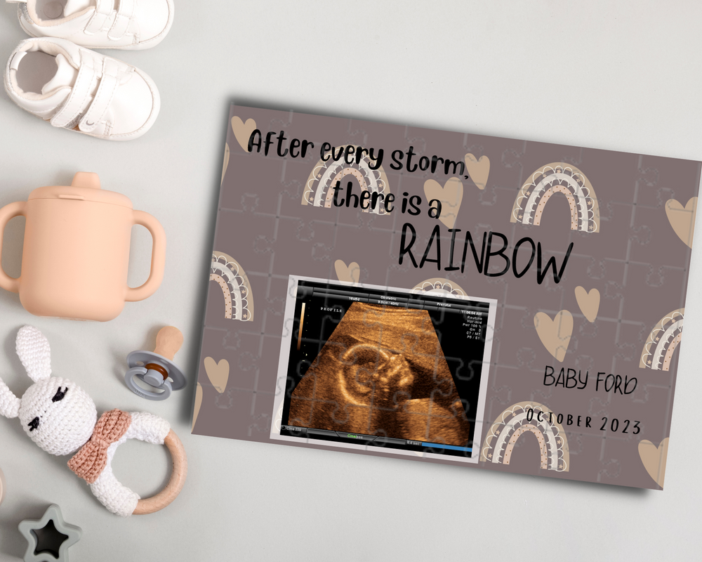 Rainbow Baby Ultrasound Pregnancy Announcement Puzzle - Charcoal Neutral