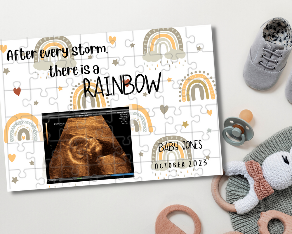 Rainbow Baby Ultrasound Pregnancy Announcement Puzzle - Gray & Gold