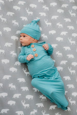 Knotted Gown and Hat Set - Teal