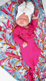Newborn Knotted Gown  - Bright Pink Ruffle