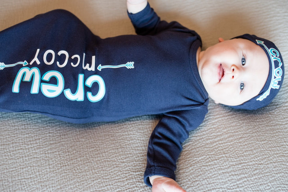 Navy Personalized Baby Gown and Hat